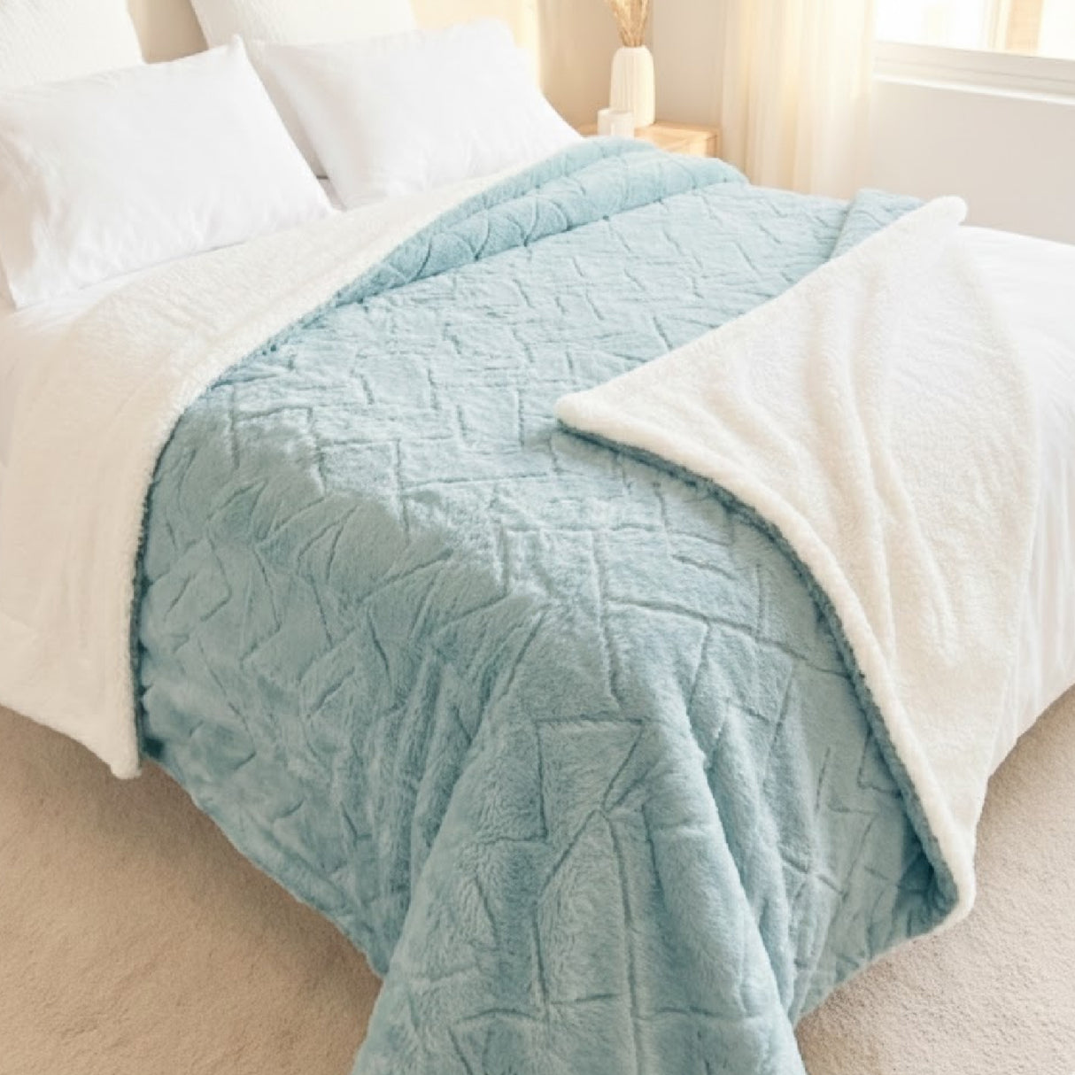 Cobija Ovejera Mellow Home Verde Manzana 200x230cm Extrasuave de Lineas Verticales - COBIJAS Y MANTAS | Bylmo