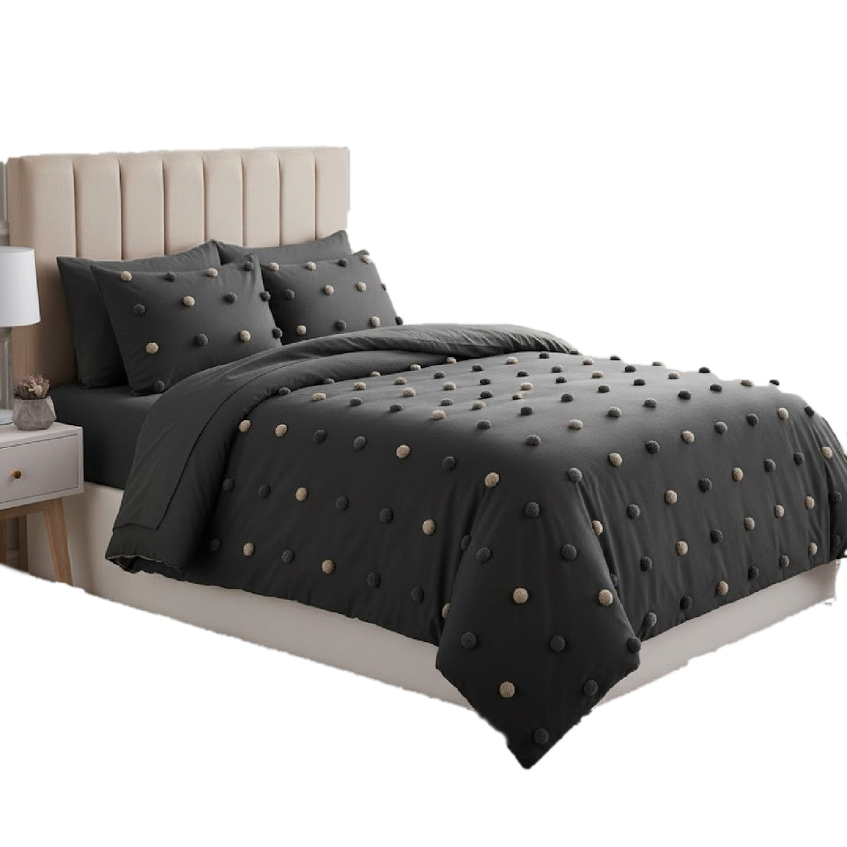Funda de Duvet Harmony PomDeco Negro 280x240cm para Cama King 200 X 180 Cm - TENDIDOS Y CUBRELECHOS | Bylmo