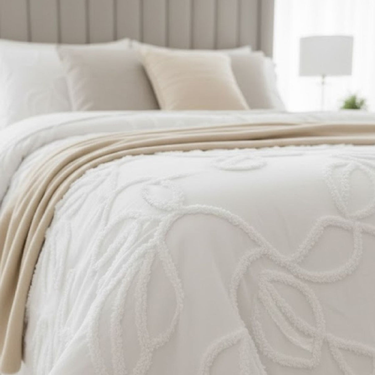 Combo Funda Duvet con Plumón Harmony Leaf Blanco 280x240cm para Cama King 200 X 180 Cm - TENDIDOS Y CUBRELECHOS | Bylmo