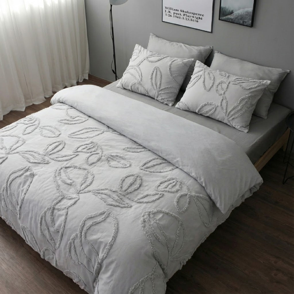 Combo Funda Duvet con Plumón Harmony Leaf Gris 220x240cm para Cama Doble 140 X 180 Cm - TENDIDOS Y CUBRELECHOS | Bylmo