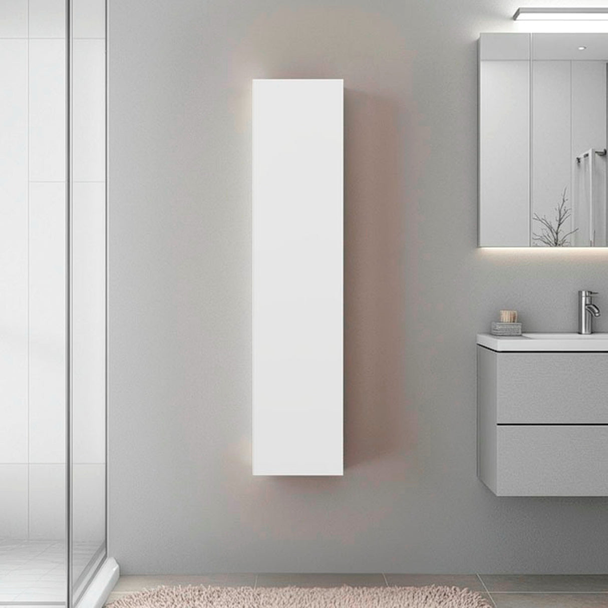 Gabinete de Baño Blanco 25x110cm Rectangular con Tres Entrepaños y con una Puerta