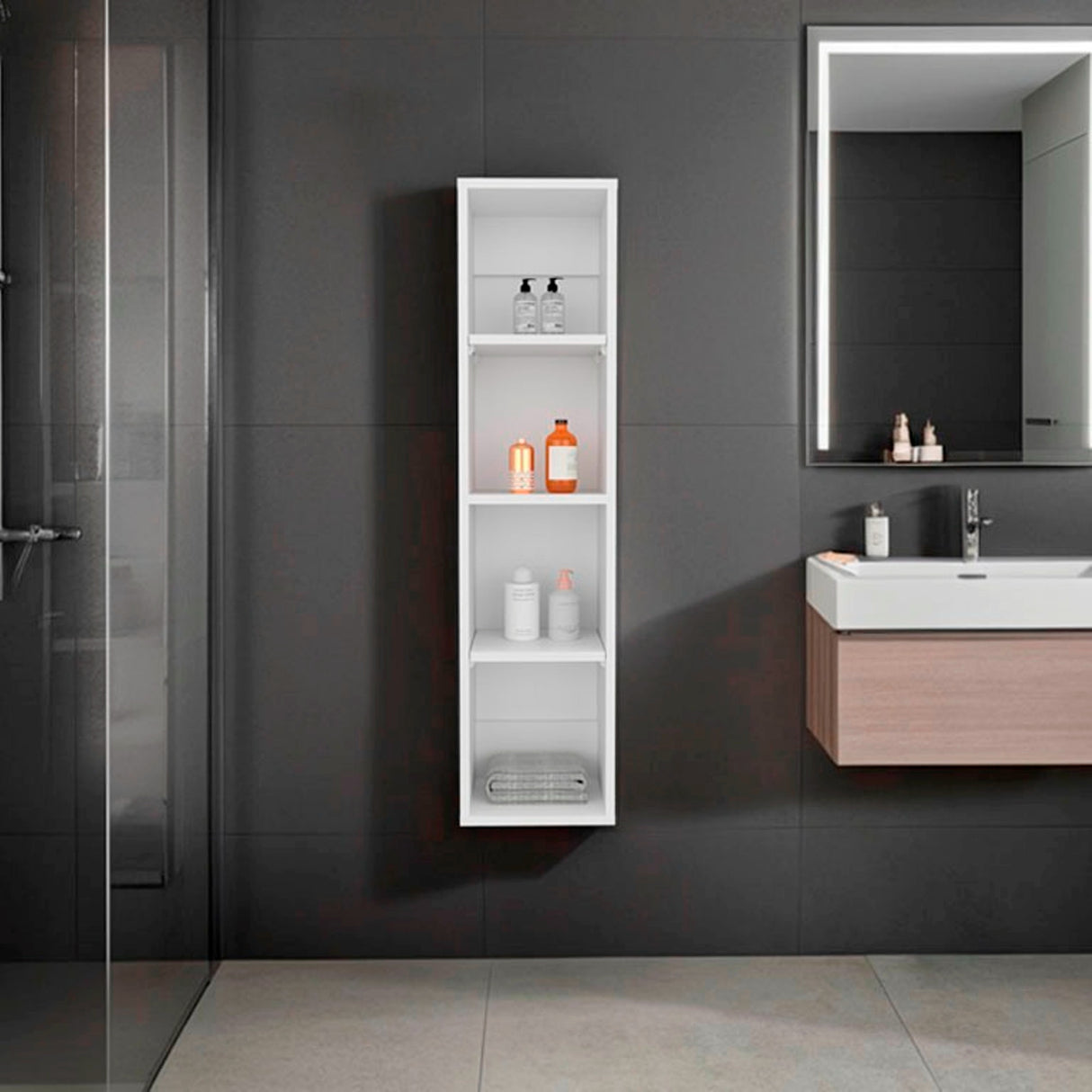 Gabinete de Baño Blanco 25x103cm Rectangular con Tres Entrepaños