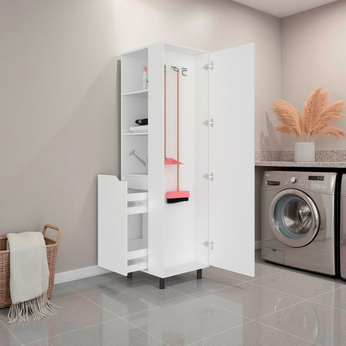 Mueble de Aseo Vidalia Blanco 55x180cm Para Organizar con Una Puerta