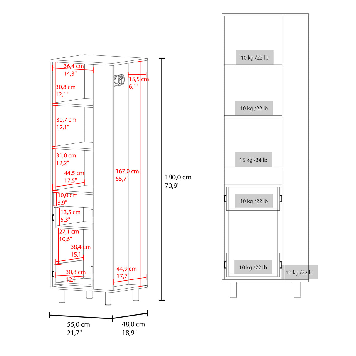 Mueble de Aseo Vidalia Blanco 55x180cm Para Organizar con Una Puerta