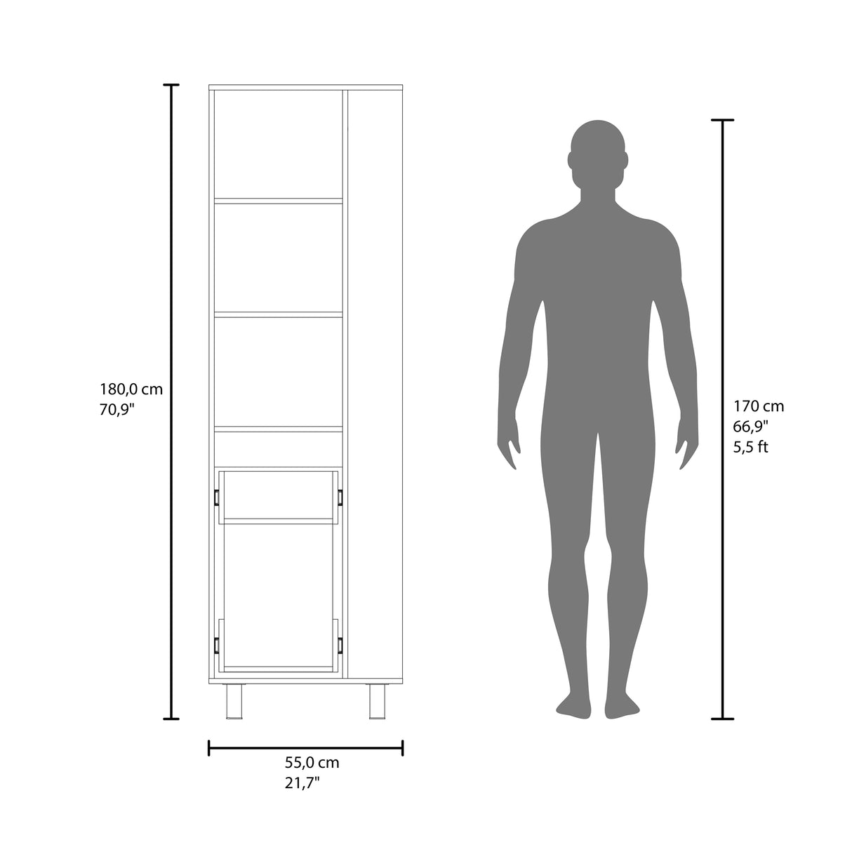 Mueble de Aseo Vidalia Blanco 55x180cm Para Organizar con Una Puerta