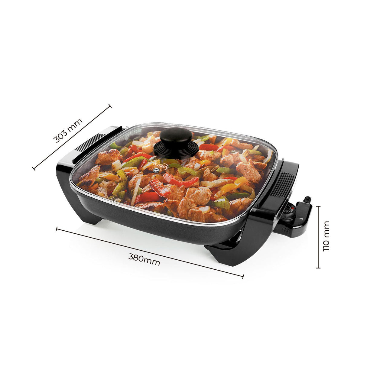 Sartén Eléctrica Kalley Negro 38x11cm con Temperatura Ajustable y con Tapa - SARTENES ELECTRICOS | Bylmo