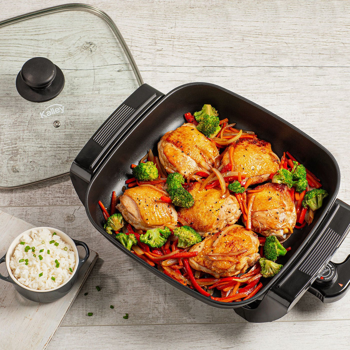 Sartén Eléctrica Kalley Negro 38x11cm con Temperatura Ajustable y con Tapa - SARTENES ELECTRICOS | Bylmo