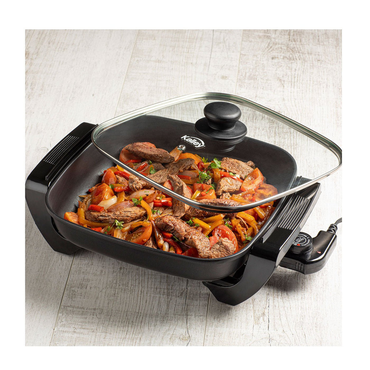 Sartén Eléctrica Kalley Negro 38x11cm con Temperatura Ajustable y con Tapa - SARTENES ELECTRICOS | Bylmo