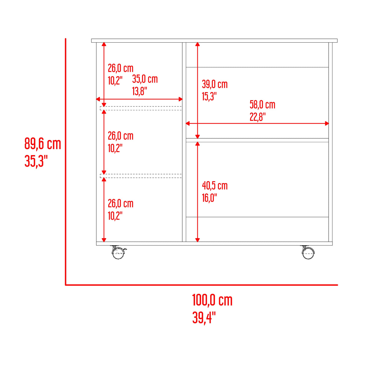 Mueble Auxiliar de Cocina BiColor Fresno y Blanco 100x90cm con un Entrepaño y con Dos Comportamiento - BARRAS Y MUEBLES AUXILIARES | Bylmo