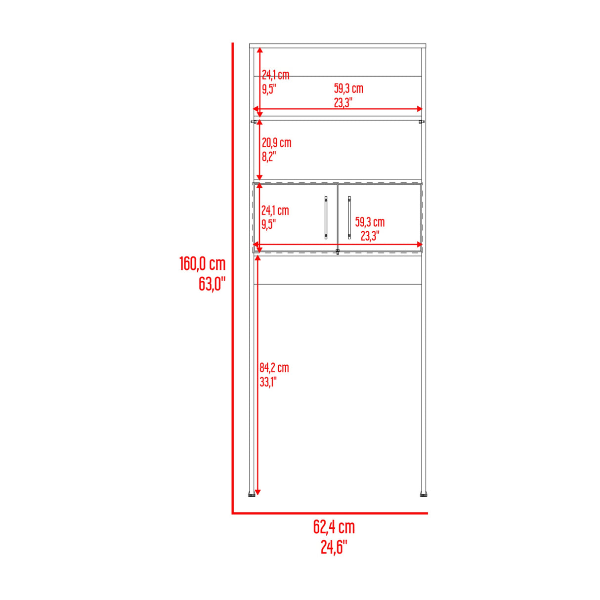 Optimizador de Baño BiColor Fresno y Blanco 62x160cm con Un Entrepaño - OTROS MUEBLES PARA BANHO | Bylmo