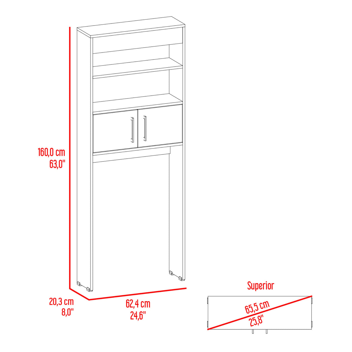 Optimizador de Baño BiColor Fresno y Blanco 62x160cm con Un Entrepaño - OTROS MUEBLES PARA BANHO | Bylmo
