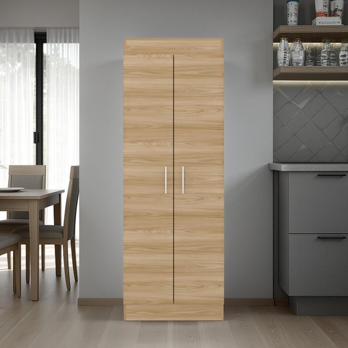 Alacena Nepal Fresno y Blanco 60x170cm con Dos Puertas - ALACENAS Y MUEBLES MICROONDAS | Bylmo