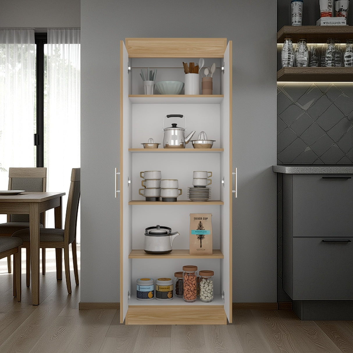 Alacena Nepal Fresno y Blanco 60x170cm con Dos Puertas - ALACENAS Y MUEBLES MICROONDAS | Bylmo