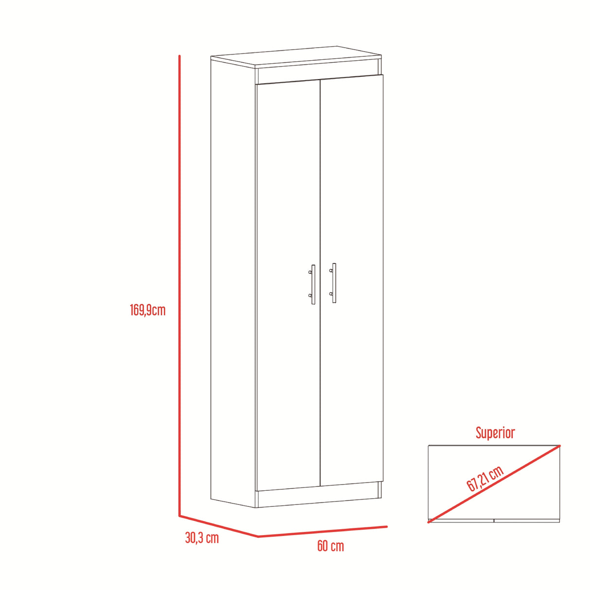 Alacena Nepal Fresno y Blanco 60x170cm con Dos Puertas - ALACENAS Y MUEBLES MICROONDAS | Bylmo