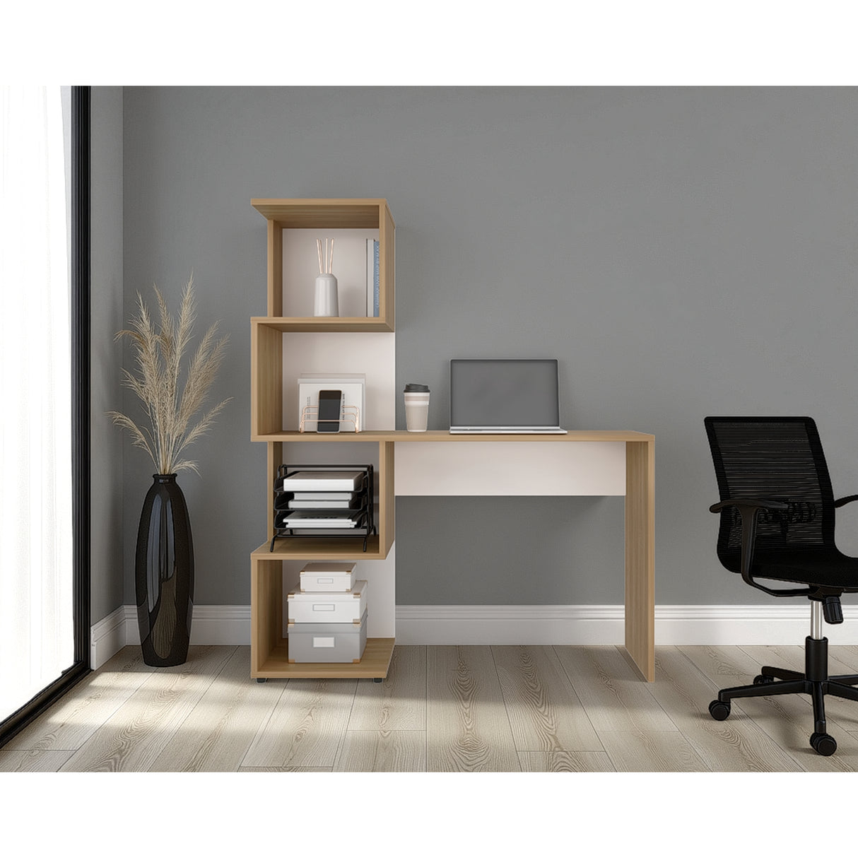 Escritorio Danis Fresno y Blanco 120x144.6cm - ESCRITORIOS | Bylmo