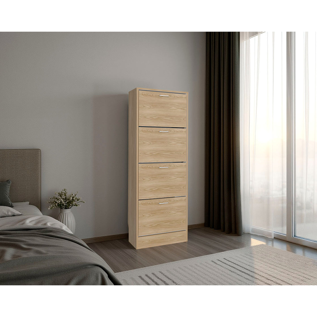 Zapatero Z 51 Fresno y Blanco 52x140.6cm Vertical de Cuatro Niveles para Ocho pares de Zapatos - ZAPATEROS | Bylmo