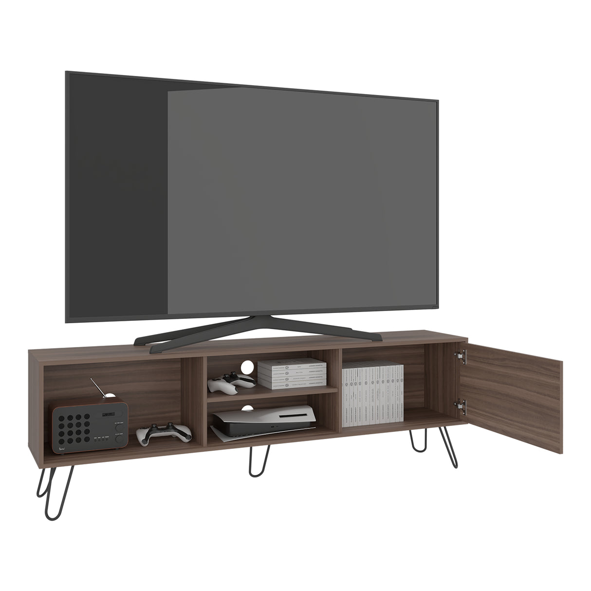 Mesa para TV Andorra Z Avellana 180x58cm Para TV Hasta 75 Pulgadas con Un Cajón y con Ranuras para Cables - MUEBLES DE TV | Bylmo