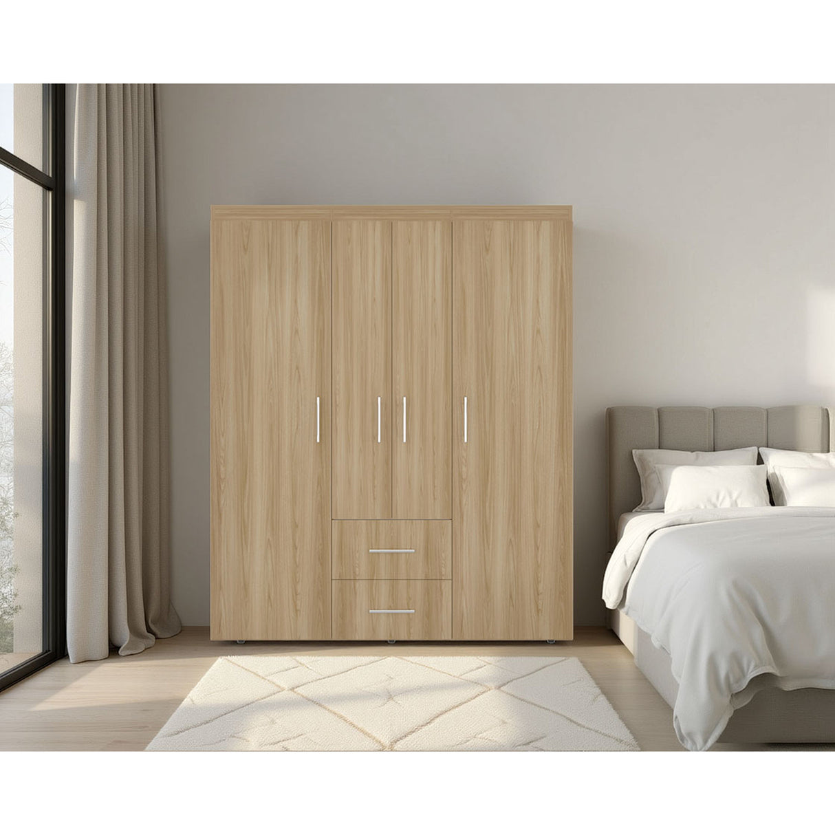Closet Bariloche Eco Fresno y Blanco 150.3x177.9cm Con Dos Cajones y Cuatro Puertas - CLOSETS | Bylmo
