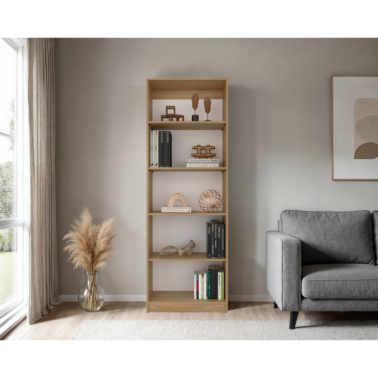 Estantería Home Fresno y Blanco 63x181cm con Cinco Compartimientos - BIBLIOTECAS Y ESTANTERIAS | Bylmo