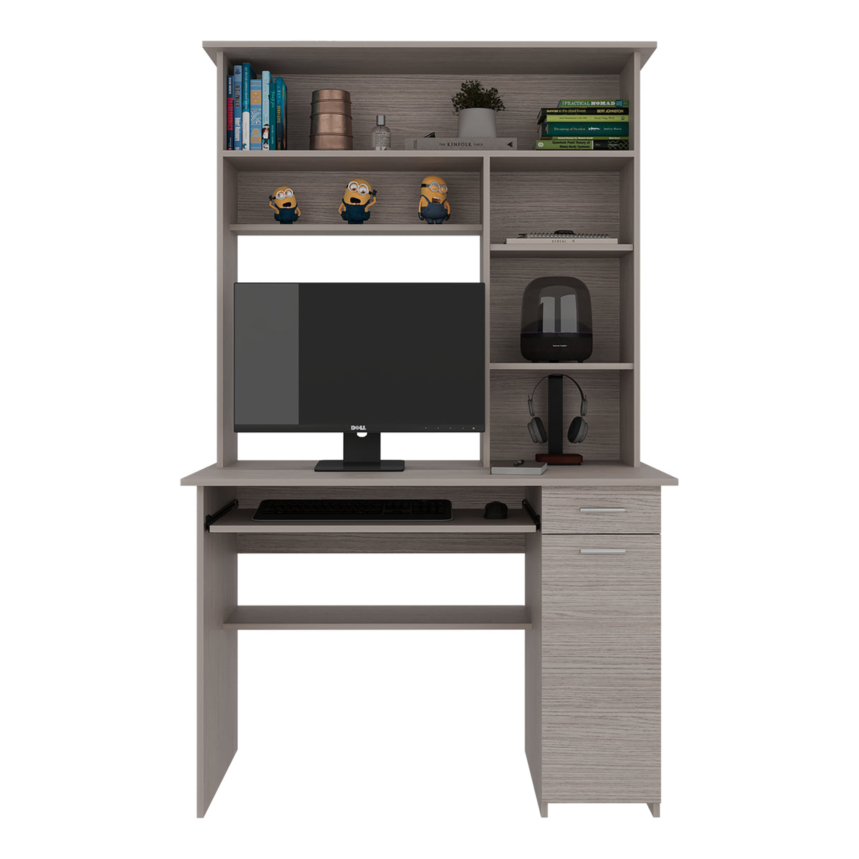 Centro de Computo Minka Gris Positano 110x180.7cm con Cajón y Entrepaños - ESCRITORIOS | Bylmo