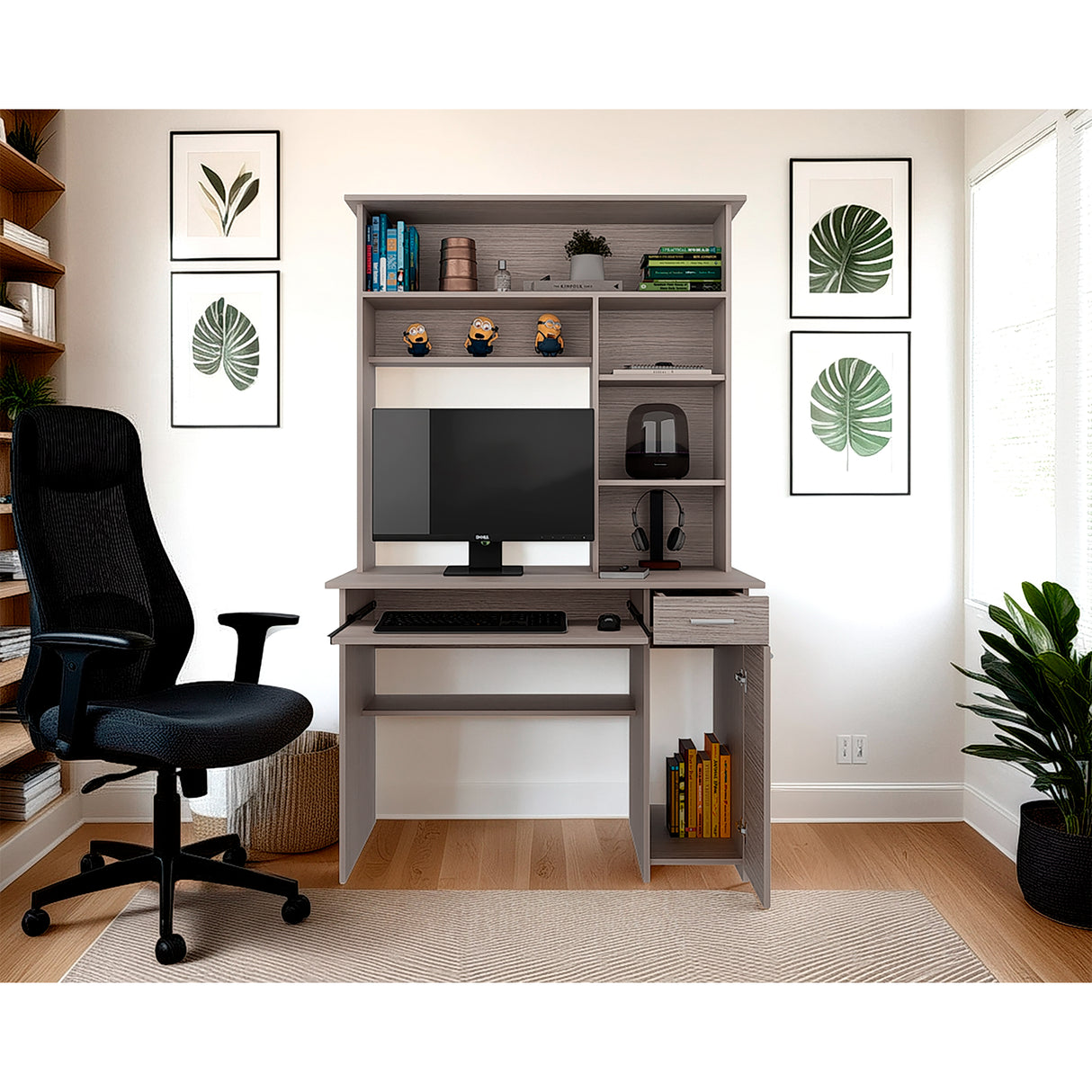 Centro de Computo Minka Gris Positano 110x180.7cm con Cajón y Entrepaños - ESCRITORIOS | Bylmo