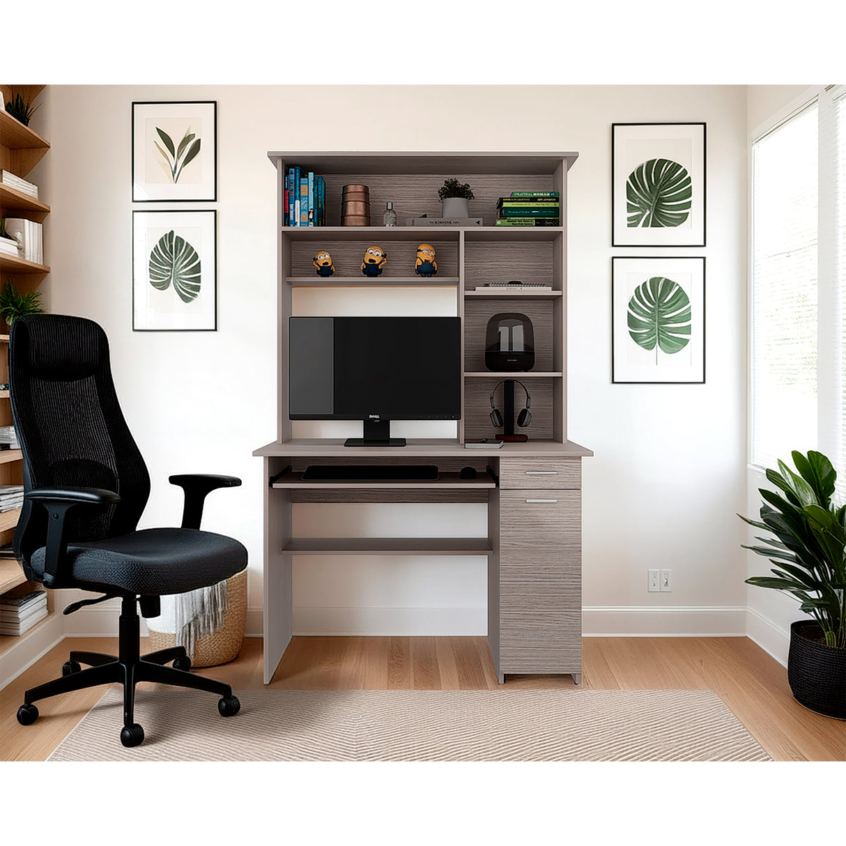 Centro de Computo Minka Gris Positano 110x180.7cm con Cajón y Entrepaños - ESCRITORIOS | Bylmo