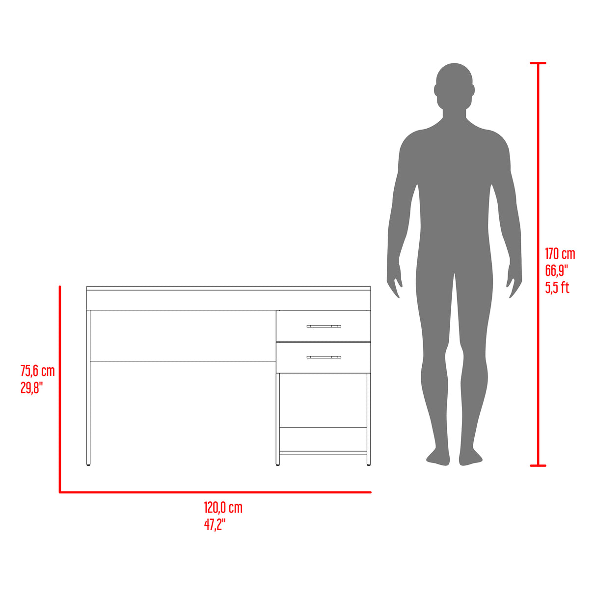 Escritorio Ibare Gris Positano 120x75cm Con Dos Cajones y con Organizador de Libros - ESCRITORIOS | Bylmo