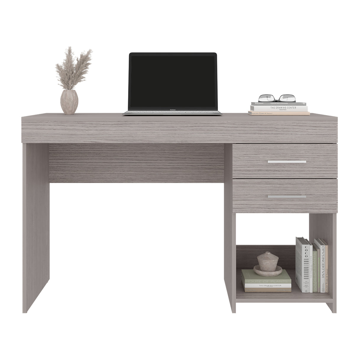 Escritorio Ibare Gris Positano 120x75cm Con Dos Cajones y con Organizador de Libros - ESCRITORIOS | Bylmo