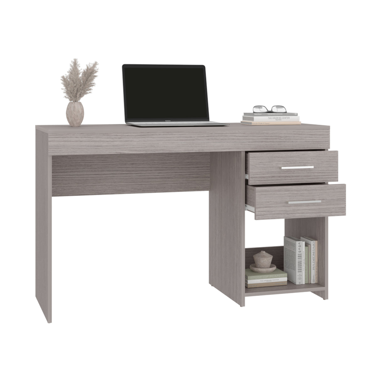 Escritorio Ibare Gris Positano 120x75cm Con Dos Cajones y con Organizador de Libros - ESCRITORIOS | Bylmo