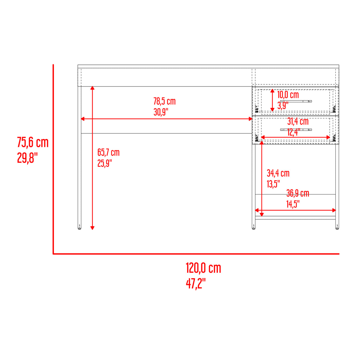 Escritorio Ibare Gris Positano 120x75cm Con Dos Cajones y con Organizador de Libros - ESCRITORIOS | Bylmo