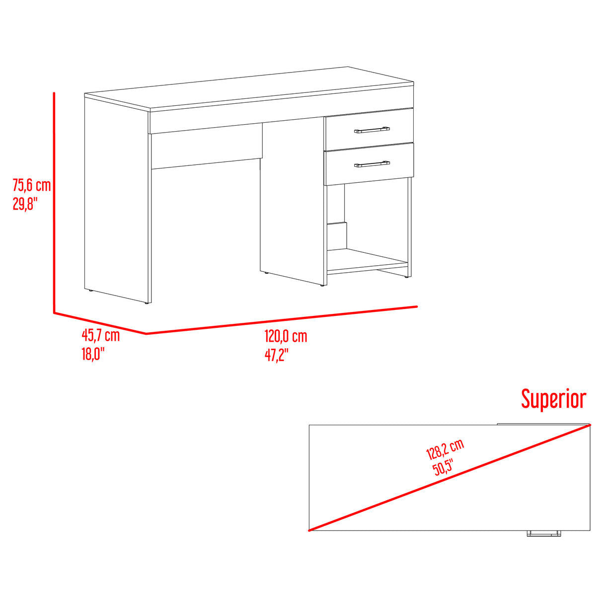 Escritorio Ibare Gris Positano 120x75cm Con Dos Cajones y con Organizador de Libros - ESCRITORIOS | Bylmo