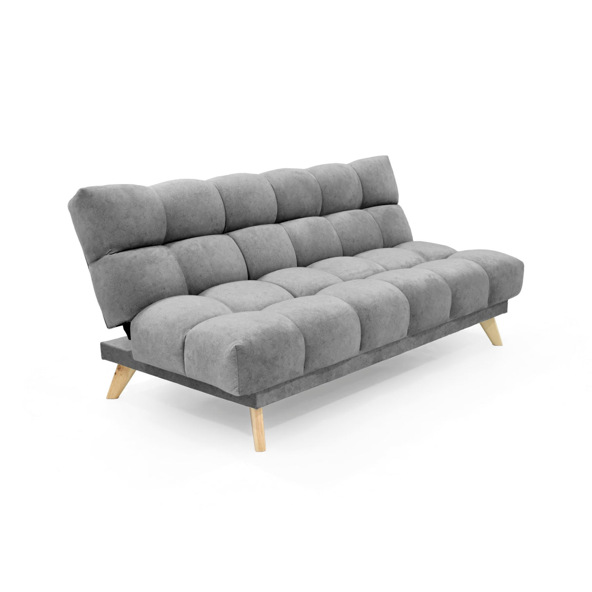Sofá Cama Nubo Gris y Matiz Natural 178x82cm De Tres Puestos Reclinable y Tapizado Capitoneado - SOFAS Y POLTRONAS | Bylmo