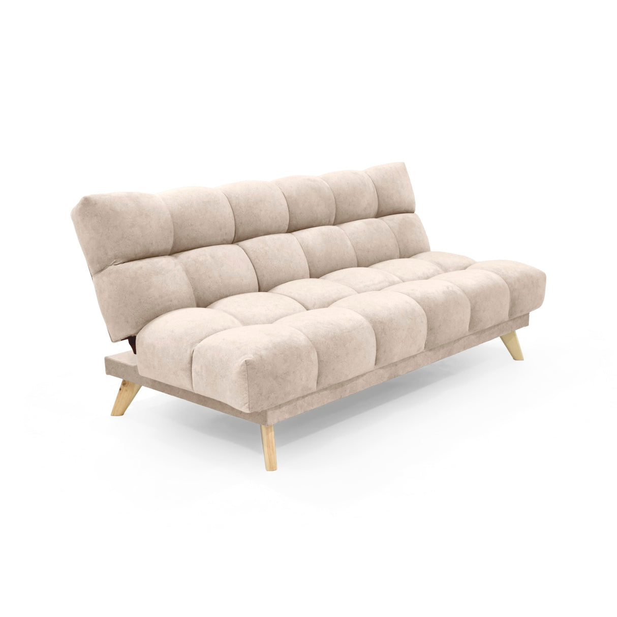 Sofá Cama Nubo Beige y Matiz Natural 178x82cm De Tres Puestos Reclinable y Tapizado Capitoneado - SOFAS Y POLTRONAS | Bylmo