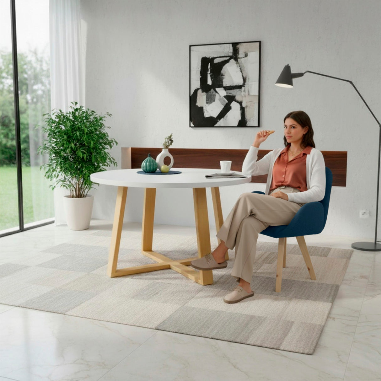 Silla de Comedor Mao Indigo y Matiz Natural 63x86cm con Espaldar y con Apoya Brazos - SILLAS Y BUTACOS | Bylmo