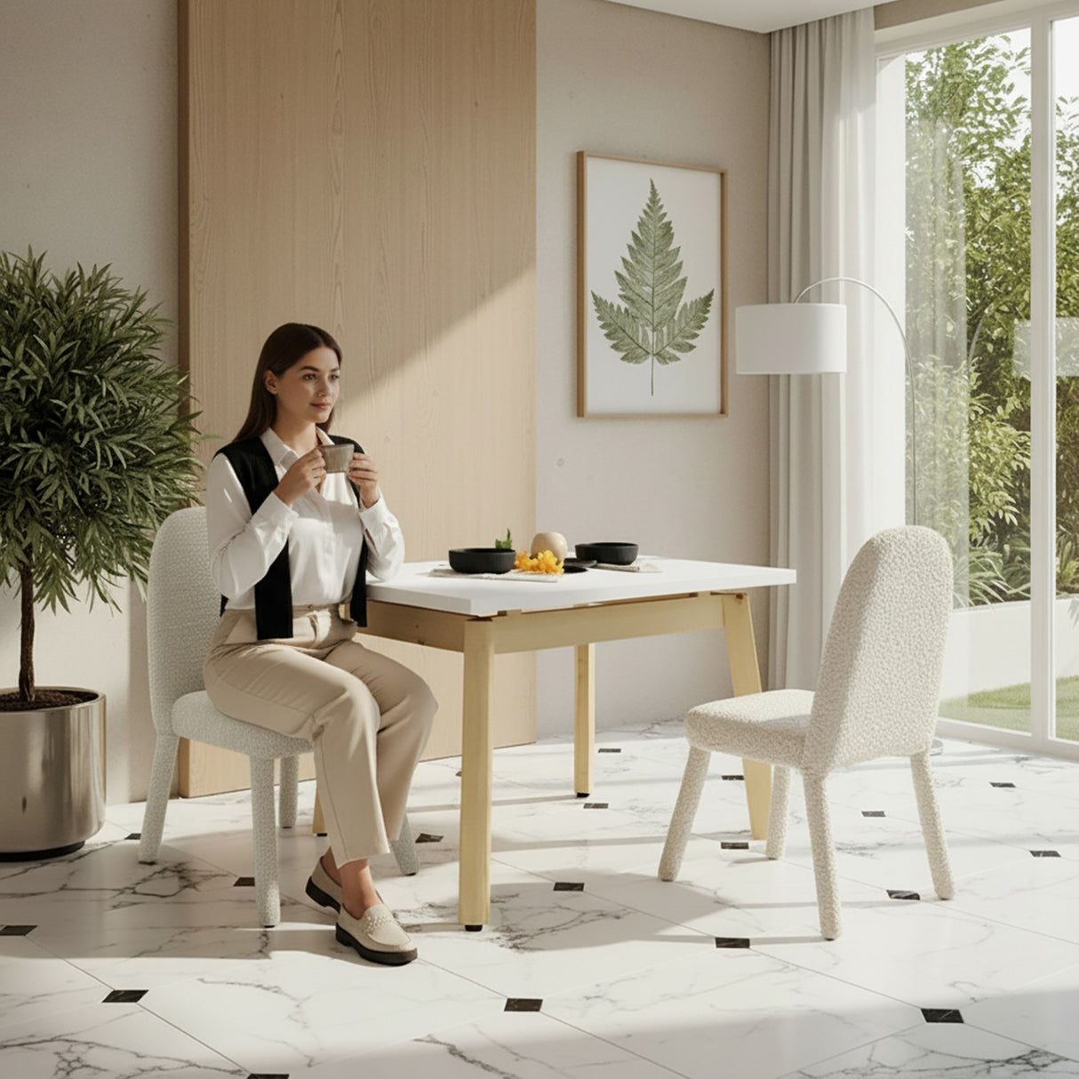 Silla de Comedor Mollen Beige 51x87cm con Espaldar - SILLAS Y BUTACOS | Bylmo