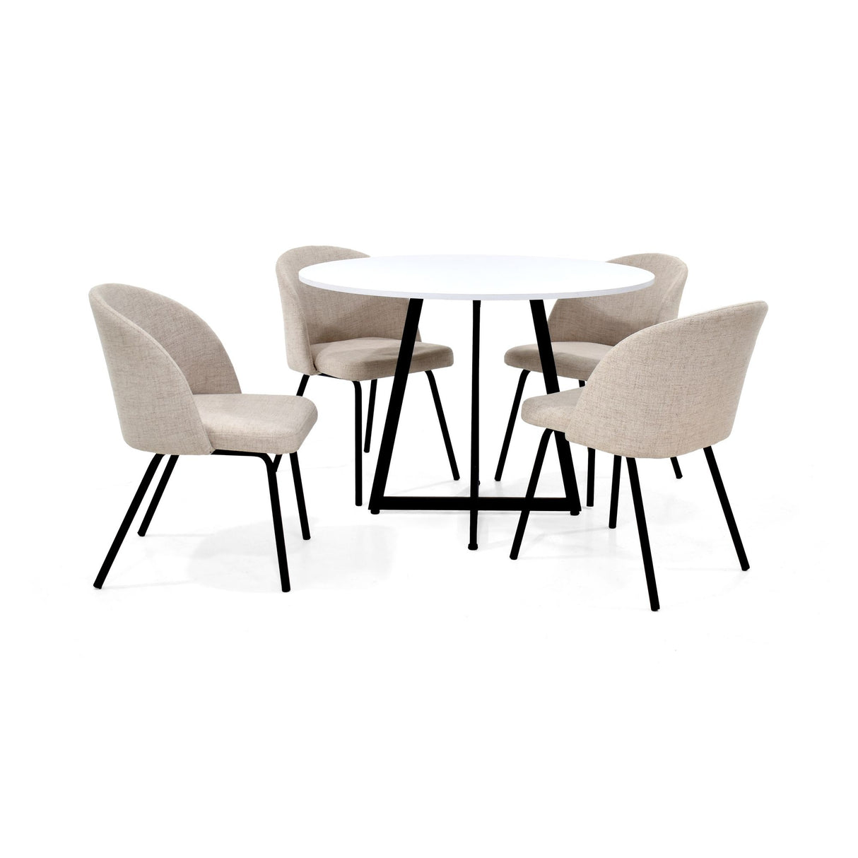 Comedor Malawi Trigo y Blanco 105x76cm Circular de Cuatro Puestos con Cuatro Sillas Osaka - COMEDORES | Bylmo