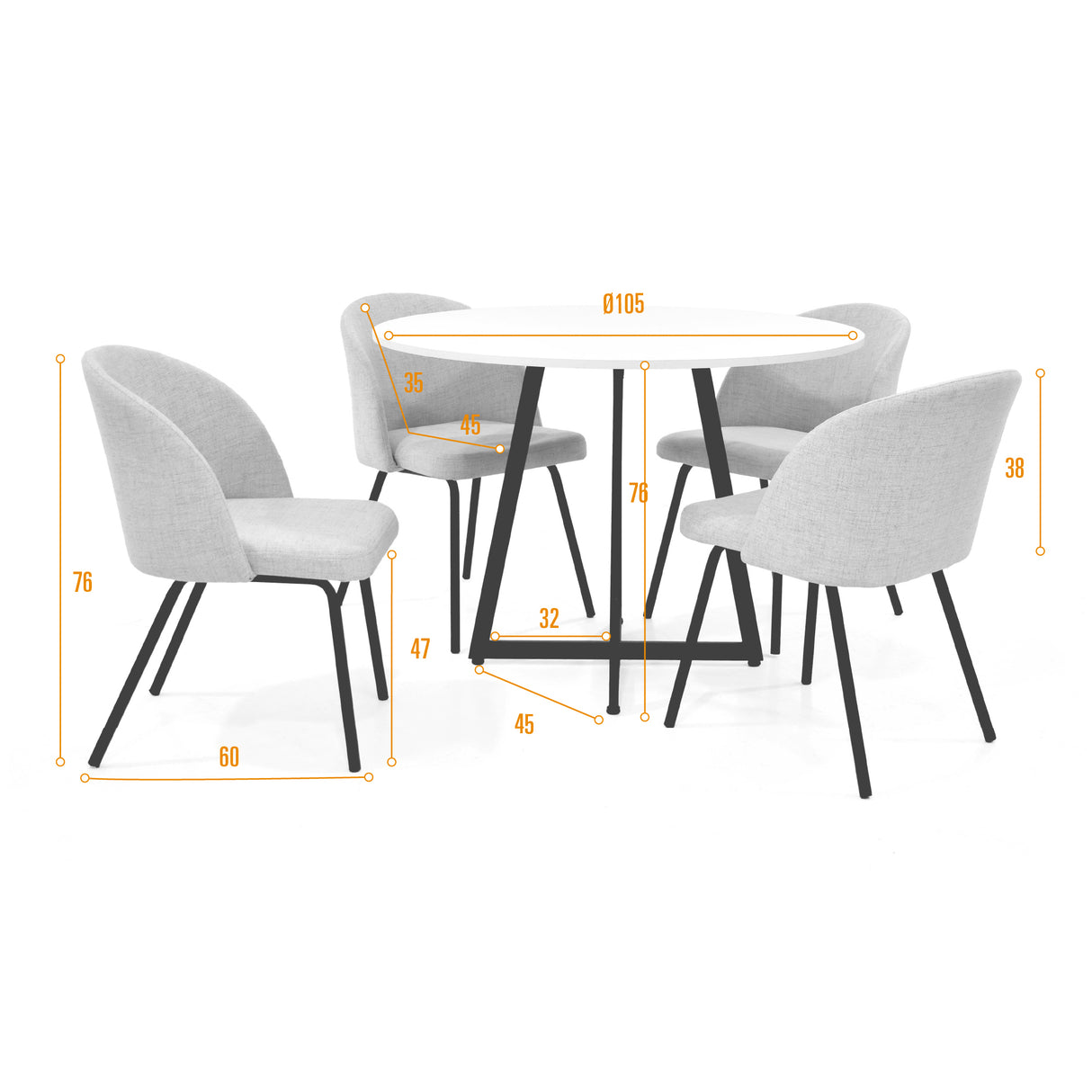 Comedor Malawi Trigo y Blanco 105x76cm Circular de Cuatro Puestos con Cuatro Sillas Osaka - COMEDORES | Bylmo