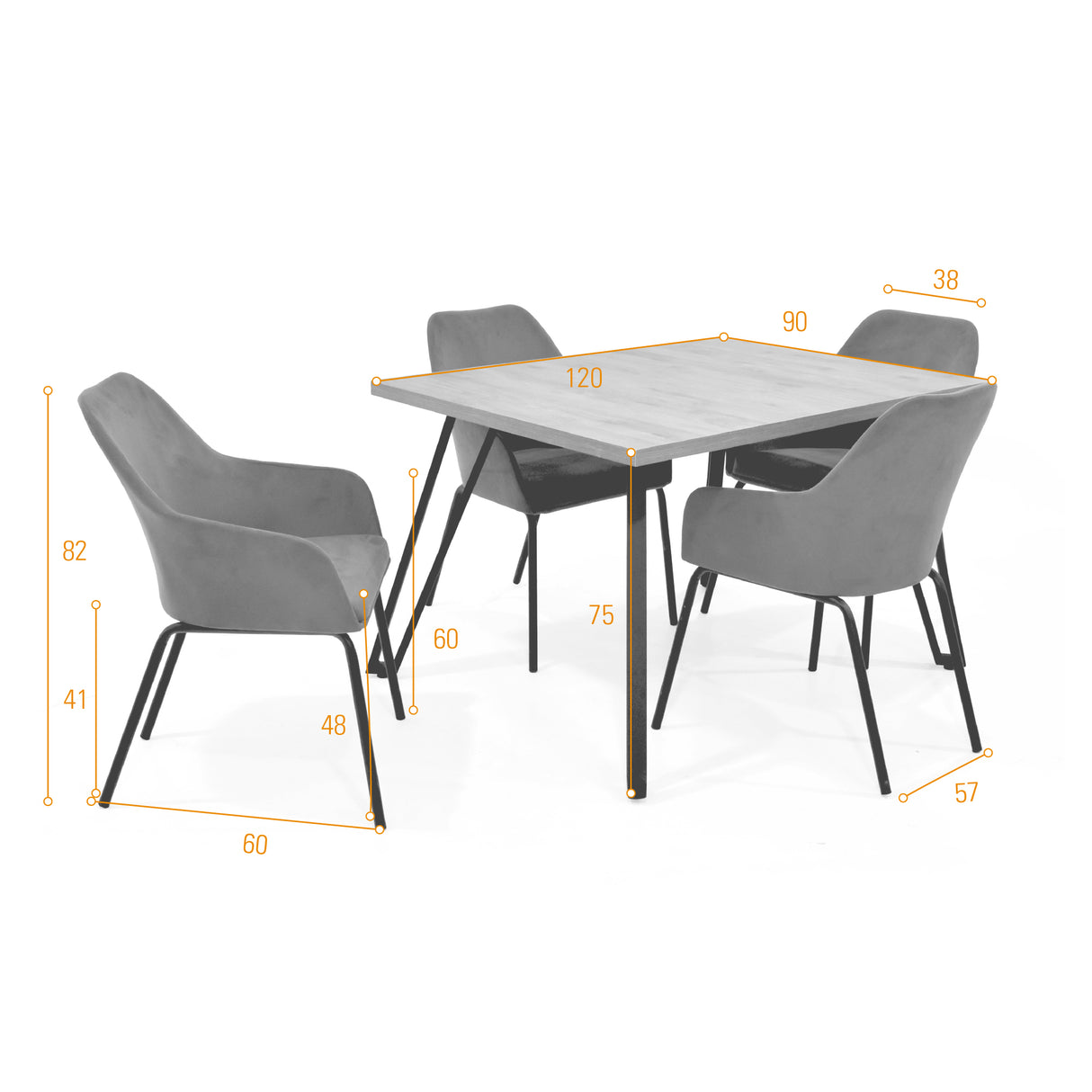 Comedor Forest Gris y Mácula 120x75cm Rectangular de Cuatro Puestos con Cuatro Sillas Mendoza - COMEDORES | Bylmo