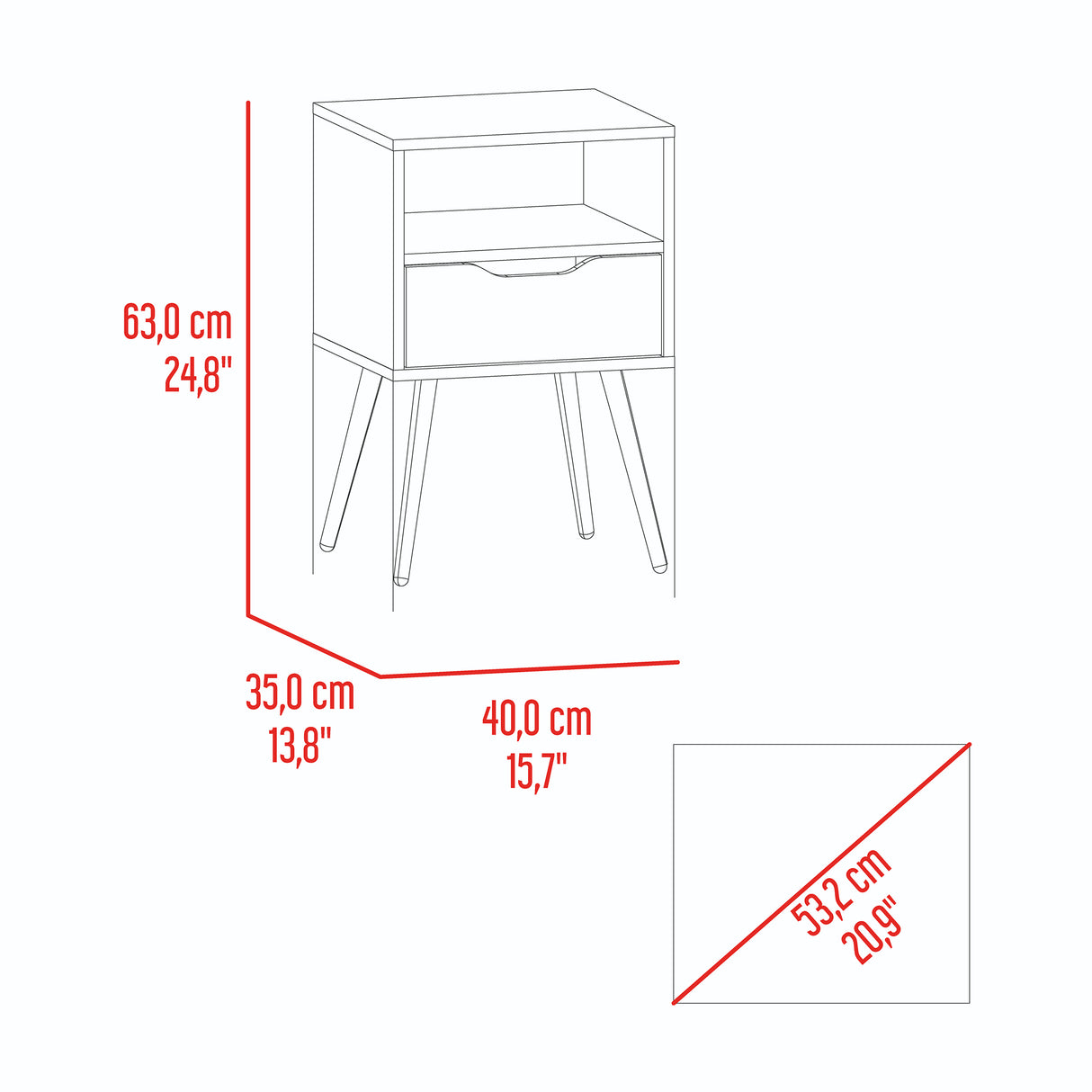 Mesa de Noche Otom Fresno y Blanco 40x63cm con Un Cajón y Un Compartimiento - MESAS DE NOCHE | Bylmo