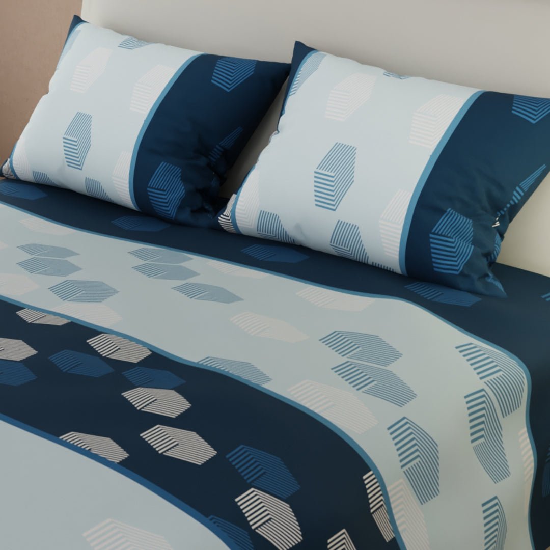 Juego de Sabanas GeoComfort Azul y Gris Para Cama Semidoble 120 X 190 Cm de Hexagonos - SABANAS | Bylmo
