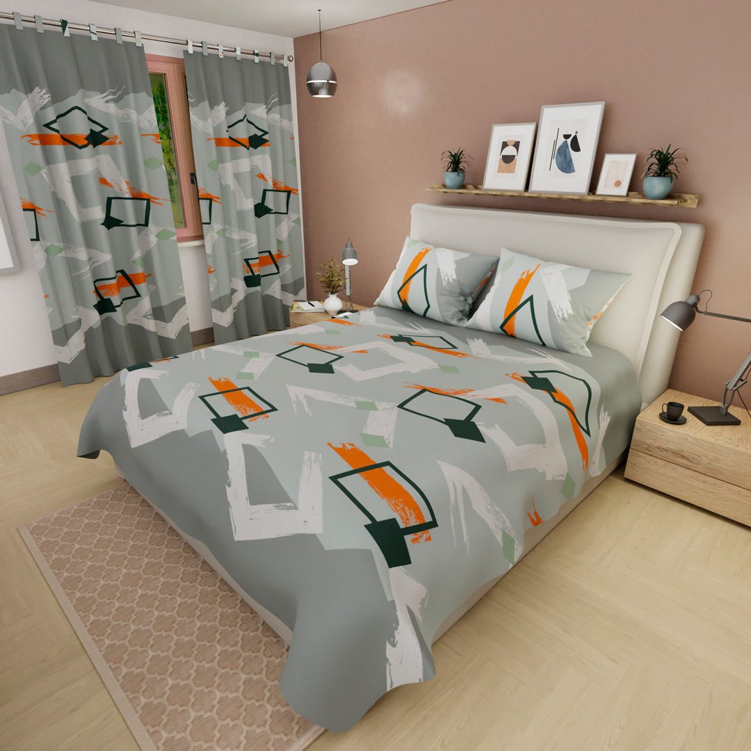 Juego de Sabanas Ritmo de Colores Gris y Blanco Para Cama Queen 160 X 190 Cm de Figuras - SABANAS | Bylmo