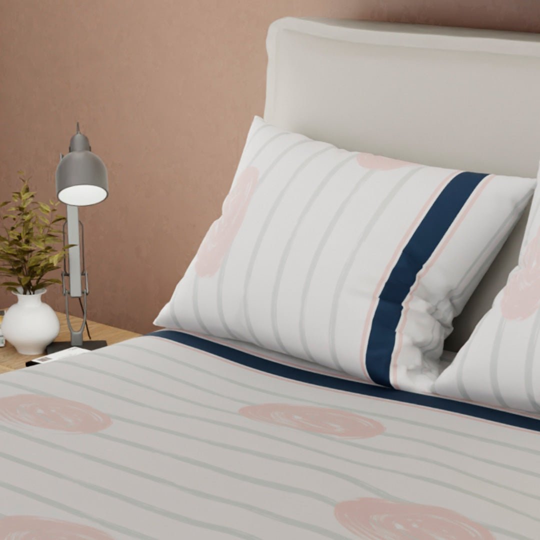 Juego de Sabanas Aurora Blanco y Azul Para Cama Doble 140 X 190 Cm 250 Hilos de Lineas - SABANAS | Bylmo