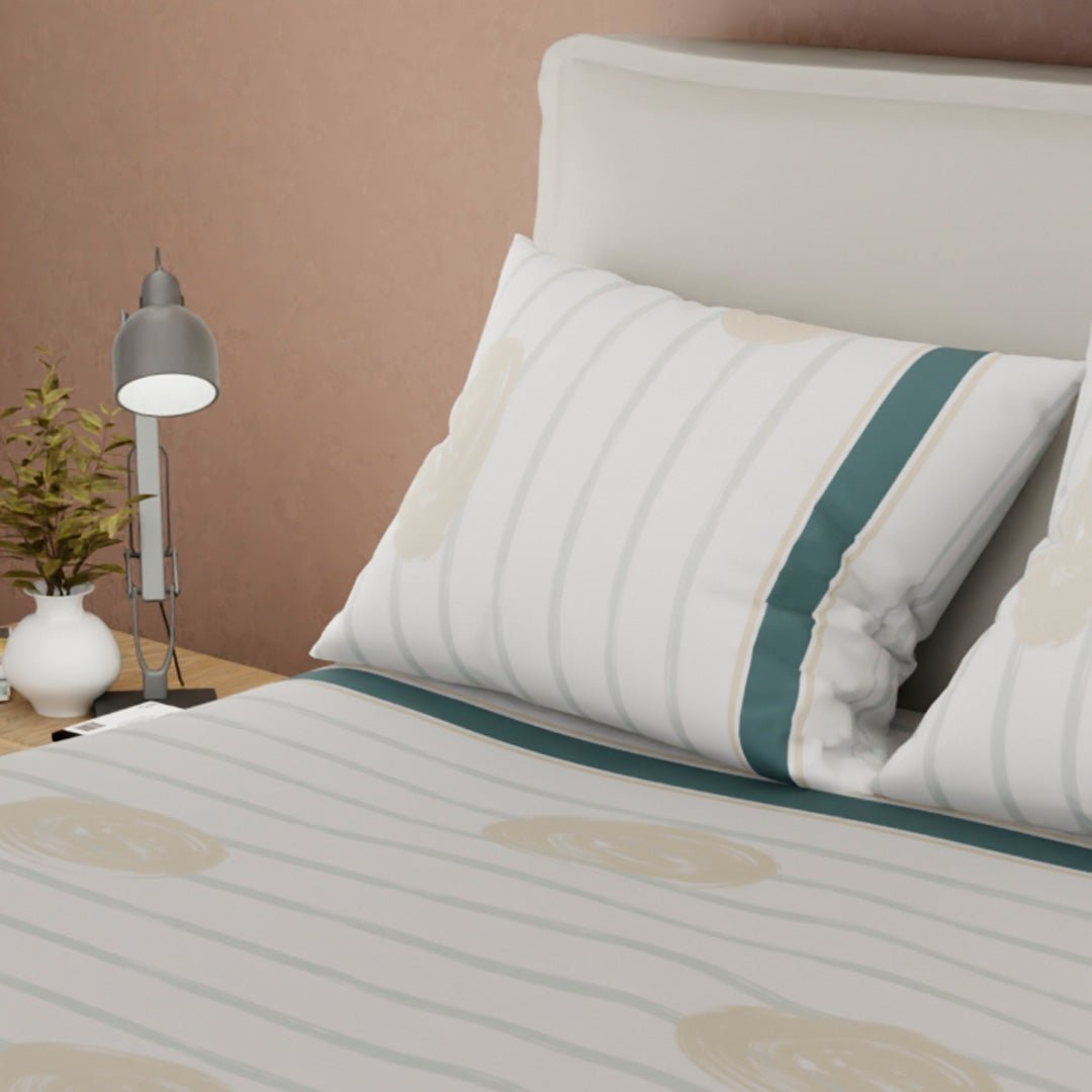 Juego de Sabanas Aurora Blanco y Verde Para Cama Doble 140 X 190 Cm 250 Hilos de Lineas - SABANAS | Bylmo