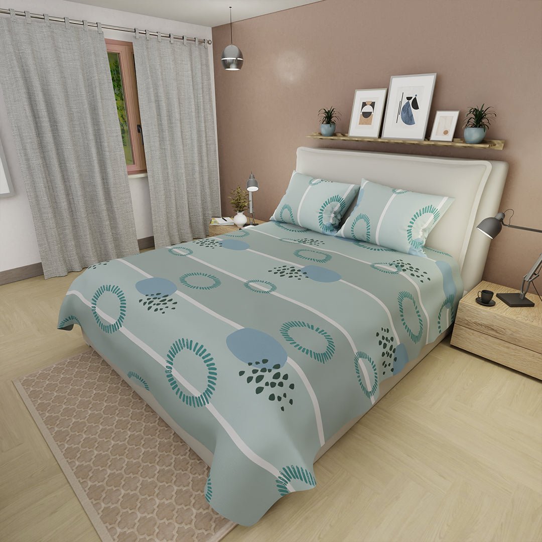 Juego de Sabanas Curvas con Estilo Verde Menta Para Cama Queen 160 X 190 Cm 180 Hilos de Circulos - SABANAS | Bylmo