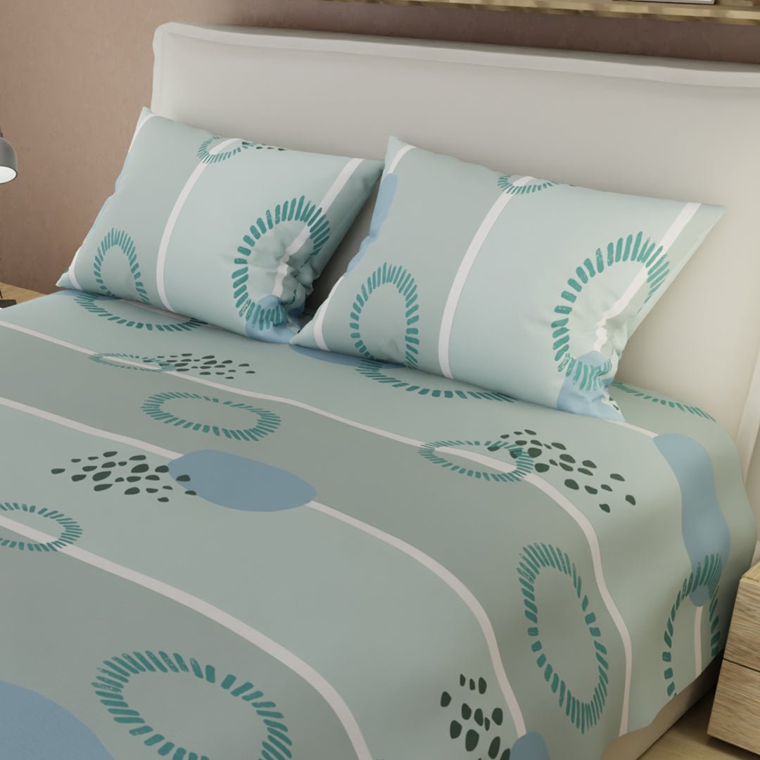 Juego de Sabanas Curvas con Estilo Verde Menta Para Cama Queen 160 X 190 Cm 180 Hilos de Circulos - SABANAS | Bylmo