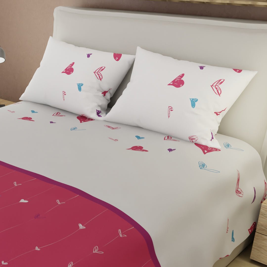 Juego de Sabanas Lazos de Amor Rojo y Blanco Para Cama Queen 160 X 190 Cm 180 Hilos de Corazones - SABANAS | Bylmo