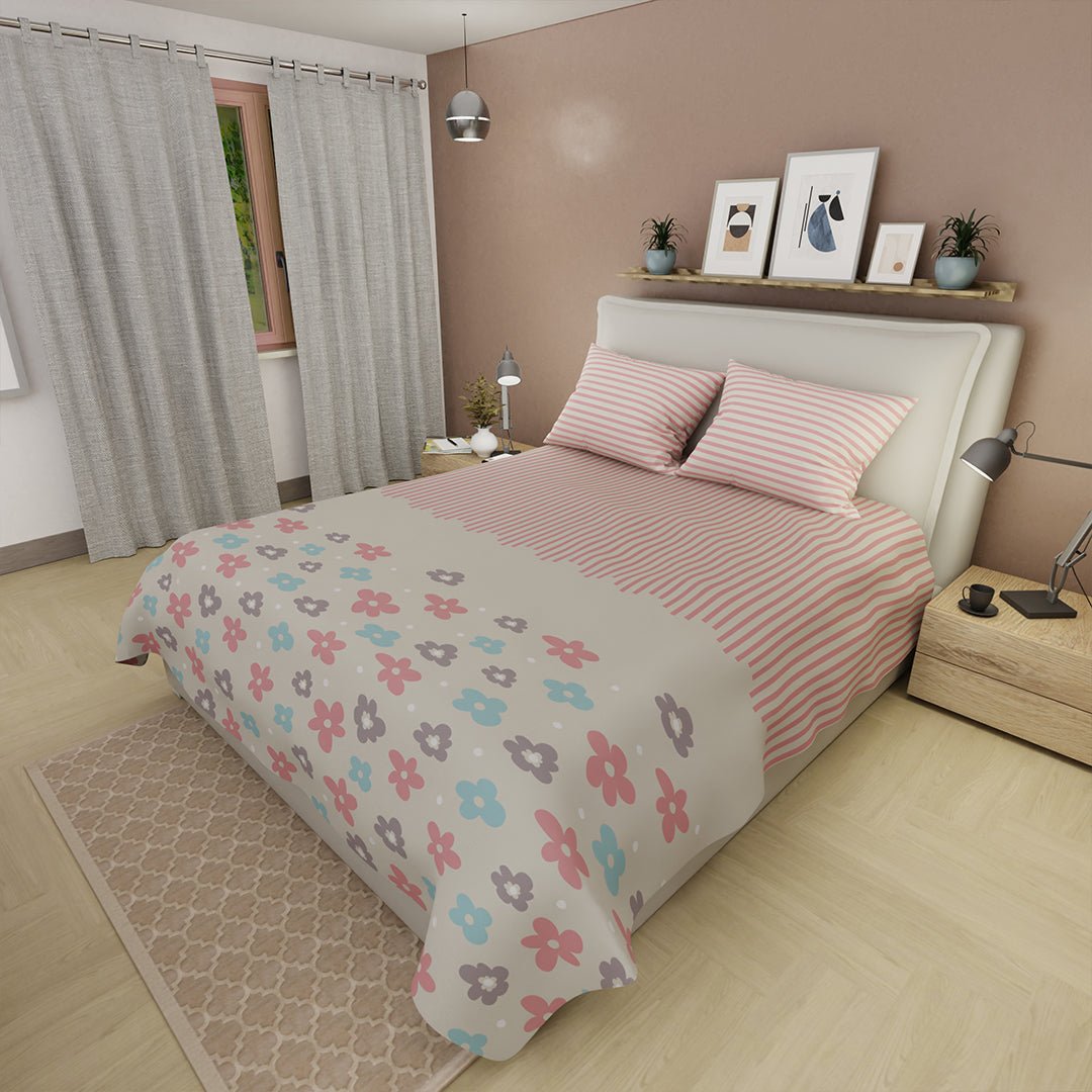 Juego de Sabanas Eco de Primavera Rosa Para Cama Queen 160 X 190 Cm 180 Hilos de Flores Y Lineas - SABANAS | Bylmo