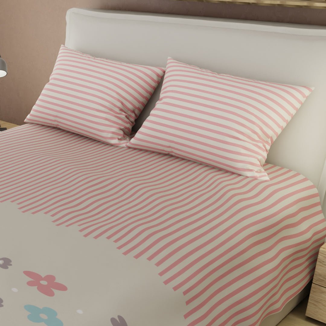 Juego de Sabanas Eco de Primavera Rosa Para Cama Queen 160 X 190 Cm 180 Hilos de Flores Y Lineas - SABANAS | Bylmo