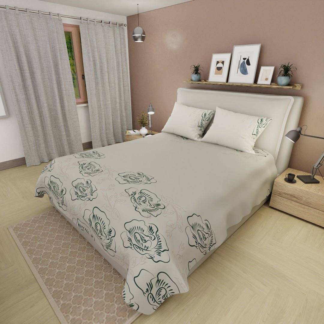 Juego de Sabanas Tranquilidad Floral Beige Para Cama King 200 X 200 Cm 250 Hilos de Flores Negra - SABANAS | Bylmo