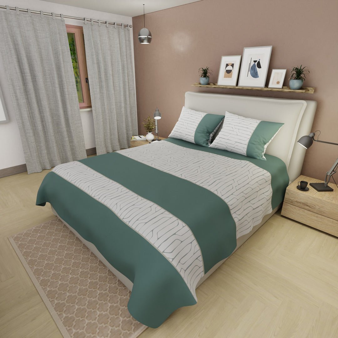 Juego de Sabanas Cauce de Líneas Verde Azul y Blanco Para Cama King 200 X 200 Cm 250 Hilos de Lineas - SABANAS | Bylmo